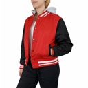 Red/Black Medium Women's Hooded Varsity Jacket w/ Detachable Hood